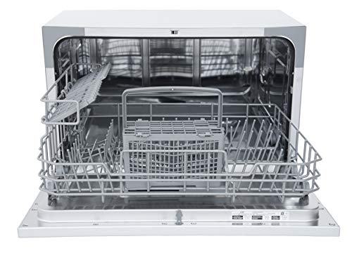 SPT SD-2213W ENERGY STAR Compact Countertop Dishwasher - Portable Dishwasher with Stainless Steel Interior and 6 Place Settings Rack Silverware Basket for Apartment Office And Home Kitchen, White