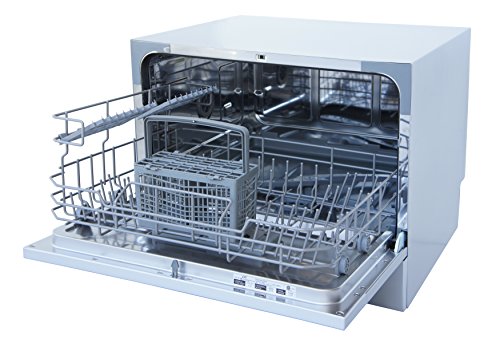 SPT SD-2225DS Compact Countertop Dishwasher/Delay Start Energy Star Portable Dishwasher with Stainless Steel Interior and 6 Place Settings Rack Silverware Basket/Apartment Office Home Kitchen, Silver