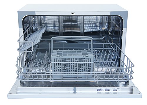 SPT SD-2225DS Compact Countertop Dishwasher/Delay Start Energy Star Portable Dishwasher with Stainless Steel Interior and 6 Place Settings Rack Silverware Basket/Apartment Office Home Kitchen, Silver