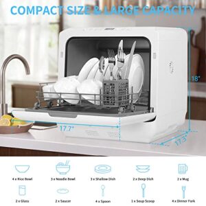 Bonnlo Portable Countertop Dishwasher, Mini Dishwasher with 5 Washing Programs, Built-in Water Tank, 360° Spray Arm, Air-Dry Function & Fruit Cleaning for Apartments, Dorms and RVs