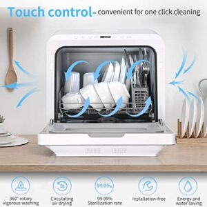 Bonnlo Portable Countertop Dishwasher, Mini Dishwasher with 5 Washing Programs, Built-in Water Tank, 360° Spray Arm, Air-Dry Function & Fruit Cleaning for Apartments, Dorms and RVs
