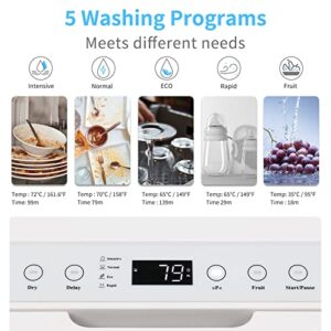 Bonnlo Portable Countertop Dishwasher, Mini Dishwasher with 5 Washing Programs, Built-in Water Tank, 360° Spray Arm, Air-Dry Function & Fruit Cleaning for Apartments, Dorms and RVs