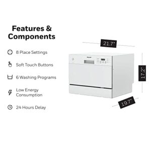 Honeywell Countertop Dishwasher with 6 Place settings, 6 Washing Programs, Stainless Steel Tub, UL/Energy Star- Stainless Steel