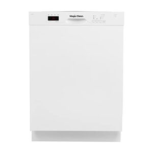 magic clean mcdw24wi dishwasher 24-inch built in with 3 wash options and automatic cycles, stainless steel construction with electronic control led display, low noise rating, white