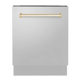 ZLINE Autograph Edition 24" 3rd Rack Top Control Tall Tub Dishwasher in Stainless Steel with Gold Handle, 51dBa (DWVZ-304-24-G)