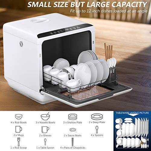 COSTWAY Portable Countertop Dishwasher, Compact Dishwasher with 5 L Built-in Water Tank, 5 Washing Programs, Air-dry Function, Fruit Washing, Delay Function, Mini Dishwasher for Apartment, RVs, White