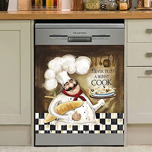 Homa Never Trust a Skinny Cook Dishwasher Sticker Magnetic Panel Decal Chef Fridge Cover for Kitchen Decor Decal 23 inches W x 26 inches H, 23 inchesWx26 inchesH