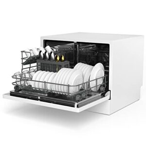 petsite countertop dishwasher, portable dishwasher w/ 5 washing programs, 6 place settings, 360° dual spray, high-temperature drying, compact kitchen dishwasher for dorm, rv, small apartment