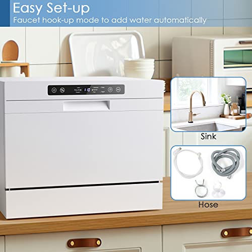 PETSITE Countertop Dishwasher, Portable Dishwasher w/ 5 Washing Programs, 6 Place Settings, 360° Dual Spray, High-Temperature Drying, Compact Kitchen Dishwasher for Dorm, RV, Small Apartment