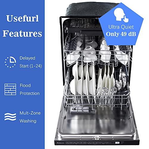 Dishwasher, Kalamera 24 inch Built in Dishwacher with 14 Place Settings, 6 Wash Cycles and 4 Temperature Option, Energy Save with Low Water Consumption and Quiet Operation - Stainless Steel