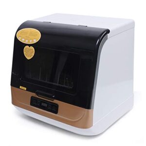 portable countertop dishwasher with 5l built-in water tank, 360° spray arms 4 washing programs for small apartment, dorm and rv (black+gold)