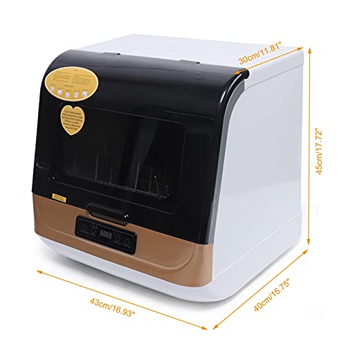 Portable Countertop Dishwasher, Dishwasher Cleaner with 5-Liter Large Capacity, 3 Washing Programs, Air and Temperature Dry, for Apartment & Dormitory, Gold