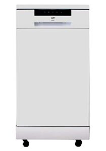 spt sd-9263wa 18″ wide portable dishwasher with energy star, 6 wash programs, 8 place settings and stainless steel tub – white