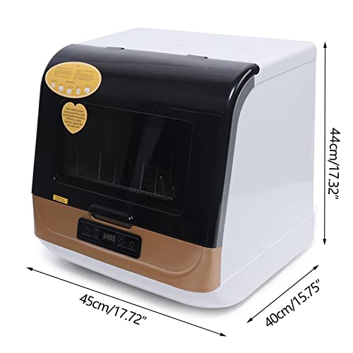 Portable Countertop Dishwasher,110V Compact Portable Tabletop Dish washer 360° Streak-Free Deep-Cleaning for Small Apartments Dorms RVs 17.72x15.75x17.32in (Gold)