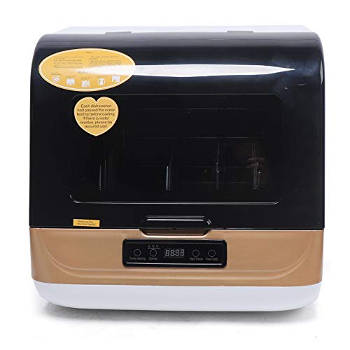 Portable Countertop Dishwasher,110V Compact Portable Tabletop Dish washer 360° Streak-Free Deep-Cleaning for Small Apartments Dorms RVs 17.72x15.75x17.32in (Gold)