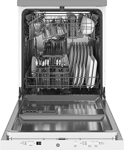 GE GPT225SGLWW 24" Energy Star Fully Integrated Portable Dishwasher with 12 Place Settings Autosense Cycle and Piranha Hard Food Disposer in White