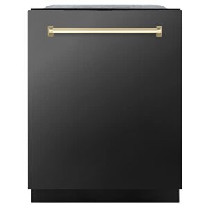 zline autograph edition 24″ 3rd rack top touch control tall tub dishwasher in black stainless steel with gold handle, 45dba (dwmtz-bs-24-g)