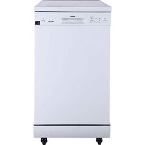danby ddw1805ewp 18 inch portable dishwasher with 8 place setting capacity; 4 wash cycles; energy star certified; adjustable upper rack; in white