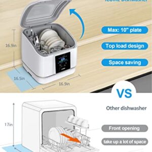ICUIRE Portable Dishwasher Countertop, No Hookup Needed, 7 Programs, PTC Air-Dry, Anti-Leakage, Fruit & Vegetable Soaking, Mini Dishwasher for Apartments, Dorms and RVs