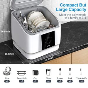 ICUIRE Portable Dishwasher Countertop, No Hookup Needed, 7 Programs, PTC Air-Dry, Anti-Leakage, Fruit & Vegetable Soaking, Mini Dishwasher for Apartments, Dorms and RVs