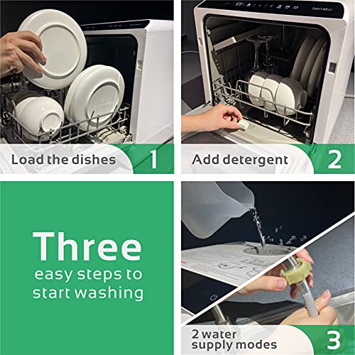 Portable Countertop Dishwasher, 5 Washing Programs Mini Dishwasher with 5L Built-in Water Tank & Inlet Hose, Baby Care & Fruit Wash for Small Apartment, Dorms, RVs -White