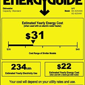 SPT SD-9254W 18″ Wide Built-In Dishwasher w/Heated Drying, ENERGY STAR, 6 Wash Programs, 8 Place Settings and Stainless Steel Tub – White