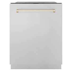 zline autograph edition 24″ 3rd rack top touch control tall tub dishwasher in stainless steel with gold handle, 51dba (dwmtz-304-24-g)