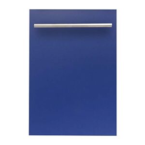 zline 18 in. top control dishwasher in blue matte with stainless steel tub and modern style handle