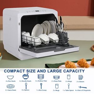Countertop Dishwasher, 4 Sets Compact Mini Dishwasher With 4 Washing Modes,Water Tank,Dual Spray Arms, Fruit & Vegetable Soaking,White&Black