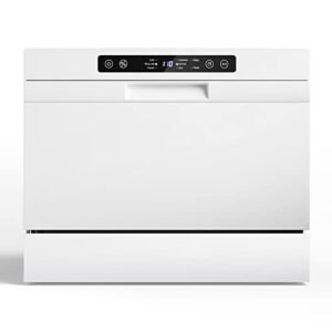 costway countertop dishwasher, compact built-in dishwasher with 6 places settings, 5 washing programs, 360° top & lower spray arms and 24 h timer, portable dishwasher for apartments, dorms, rvs, white