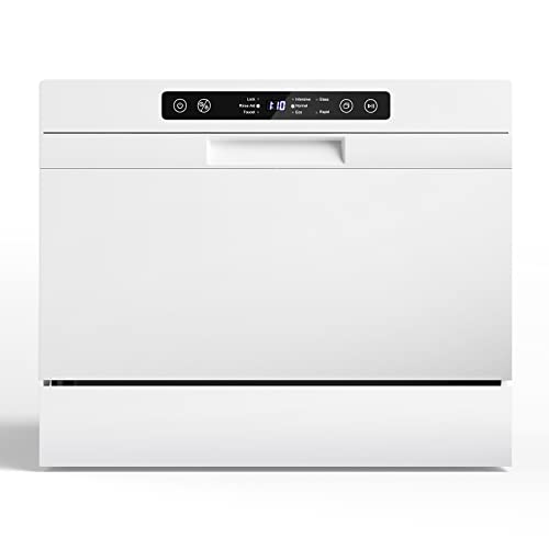 COSTWAY Countertop Dishwasher, Compact Built-In Dishwasher with 6 Places Settings, 5 Washing Programs, 360° Top & Lower Spray Arms and 24 H Timer, Portable Dishwasher for Apartments, Dorms, RVs, White