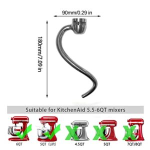 Stainless Steel Spiral Dough Hook, Replacement Mixer Accessories, Bowl-Lift Stand Mixers, K45DH Dough Attachment for K45 K45SS KSM75 KSM90 KSM95 KSM100 KSM103 KSM110 KSM150