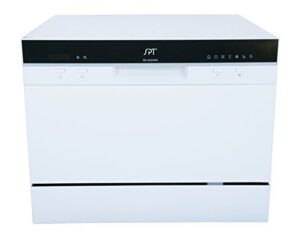 spt sd-2224dw energy star compact countertop dishwasher with delay start – portable dishwasher with stainless steel interior and 6 place settings rack silverware basket for apartment office and home kitchen, white