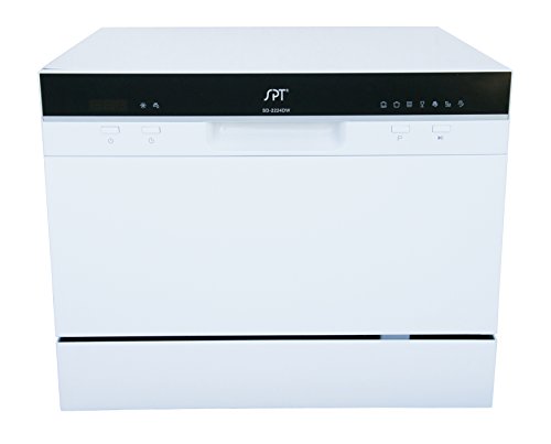 SPT SD-2224DW ENERGY STAR Compact Countertop Dishwasher with Delay Start - Portable Dishwasher with Stainless Steel Interior and 6 Place Settings Rack Silverware Basket for Apartment Office And Home Kitchen, White