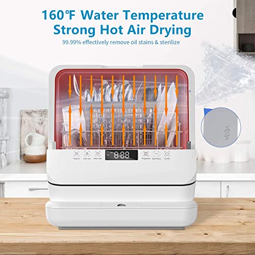 Countertop Dishwasher, Portable Dishwasher with Water Tank and Air-Dry Function