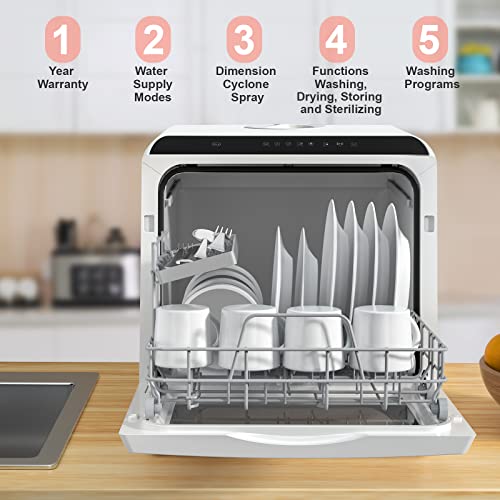 Countertop Dishwasher, Keenstone Portable Dishwasher Countertop with 5 Washing Programs, 360-Degree Dual Spray, Mini Dishwasher Ideal for Apartment, Dorm, 2 Water Supply Modes, Compact and Ergonomic