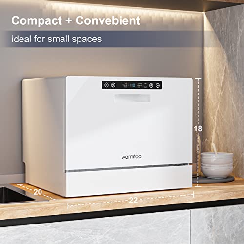 Comfook Compact Dishwasher Big Capacity Countertop Dishwasher with 5 Washing Programs, Portable Dishwasher with 6 Place Setting Rack and Silverware Basket for Party, Apartments, Dorms, RV, Boats