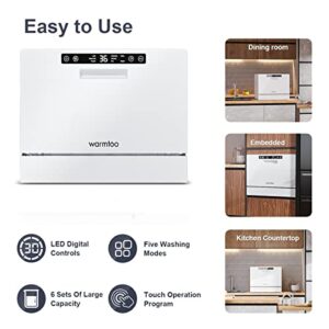 Comfook Compact Dishwasher Big Capacity Countertop Dishwasher with 5 Washing Programs, Portable Dishwasher with 6 Place Setting Rack and Silverware Basket for Party, Apartments, Dorms, RV, Boats