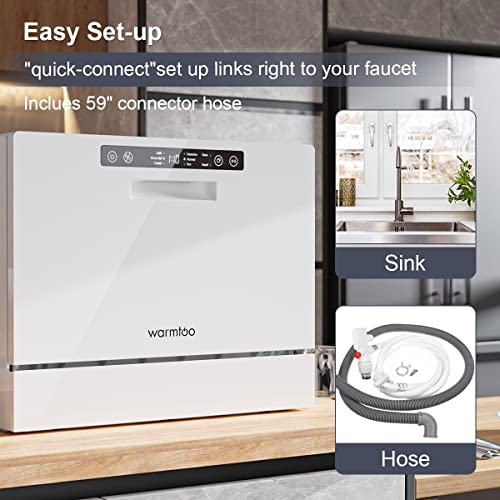 Comfook Compact Dishwasher Big Capacity Countertop Dishwasher with 5 Washing Programs, Portable Dishwasher with 6 Place Setting Rack and Silverware Basket for Party, Apartments, Dorms, RV, Boats