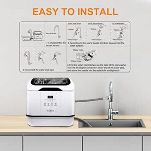 Portable Dishwasher Countertop, Compact Dishwasher with 6.5L Water Consumption, 7 Washing Programs, 360° Dual Spray, Anti-Leakage & Air-Dry Function, Mini Dishwasher for Apartments