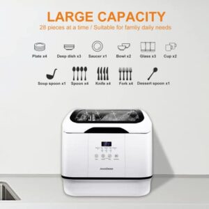 Portable Dishwasher Countertop, Compact Dishwasher with 6.5L Water Consumption, 7 Washing Programs, 360° Dual Spray, Anti-Leakage & Air-Dry Function, Mini Dishwasher for Apartments