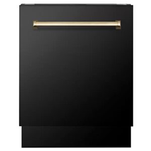 zline autograph edition 24″ 3rd rack top control tall tub dishwasher in black stainless steel with gold handle, 51dba (dwvz-bs-24-g)