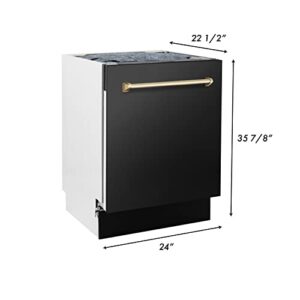 ZLINE Autograph Edition 24" 3rd Rack Top Control Tall Tub Dishwasher in Black Stainless Steel with Gold Handle, 51dBa (DWVZ-BS-24-G)