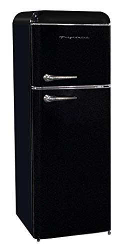 FRIGIDAIRE EFR756-BLACK EFR756, 2 Door Apartment Size Retro Refrigerator with Top Freezer, Chrome Handles, 7.5 cu ft, Black