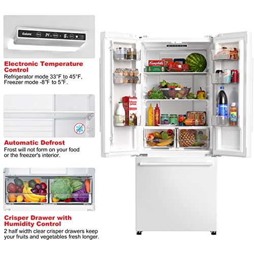 Galanz GLR16FWEE16 3-French Door Refrigerator with Bottom Freezer Adjustable Electrical Thermostat, Humidity Control, Frost-Free, 16 Cu.Ft, White, cu ft