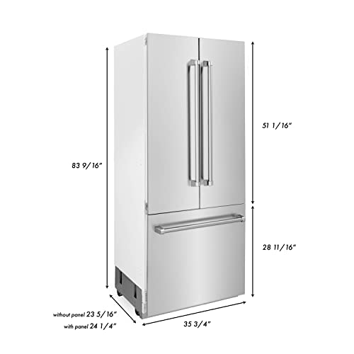 ZLINE 36" 19.6 cu. Ft. Panel Ready Built-In 3-Door French Door Refrigerator with Internal Water and Ice Dispenser