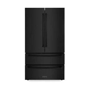 z line kitchen and bath zline 36 in. 22.5 cu. ft freestanding french door refrigerator with ice maker in fingerprint resistant black stainless steel (rfm-36-bs)