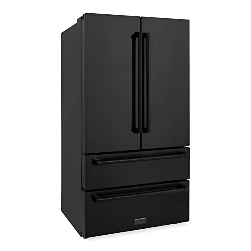 Z Line Kitchen and Bath ZLINE 36 in. 22.5 cu. ft Freestanding French Door Refrigerator with Ice Maker in Fingerprint Resistant Black Stainless Steel (RFM-36-BS)