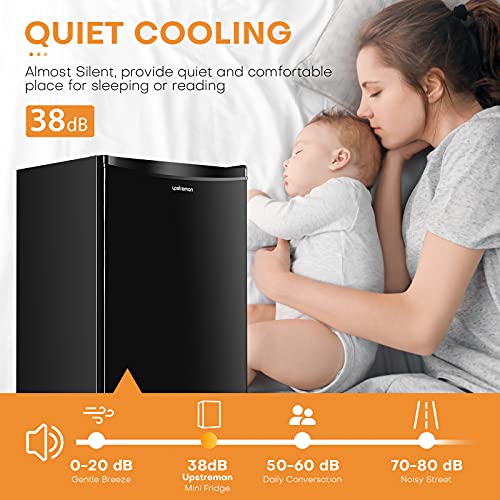 Upstreman 3.2 Cu.Ft Mini Fridge with Freezer, Single Door Mini Fridge, Adjustable Thermostat, Mini Refrigerator for Dorm, Office, Bedroom, Black-BR321