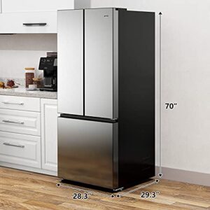 Galanz GLR16FS2D08 3 French Door Refrigerator with Bottom Freezer & Adjustable Thermostat, 16 Cu Ft, Stainless Steel